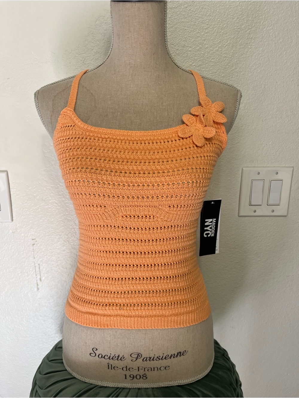 Madden NYC Peach Crochet Floral-Accent Camisole